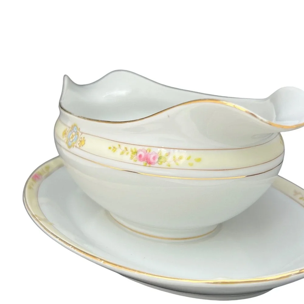 Gravy Boat Noritake Havana Underplate Floral Gold Trim China Vintage Kitchen